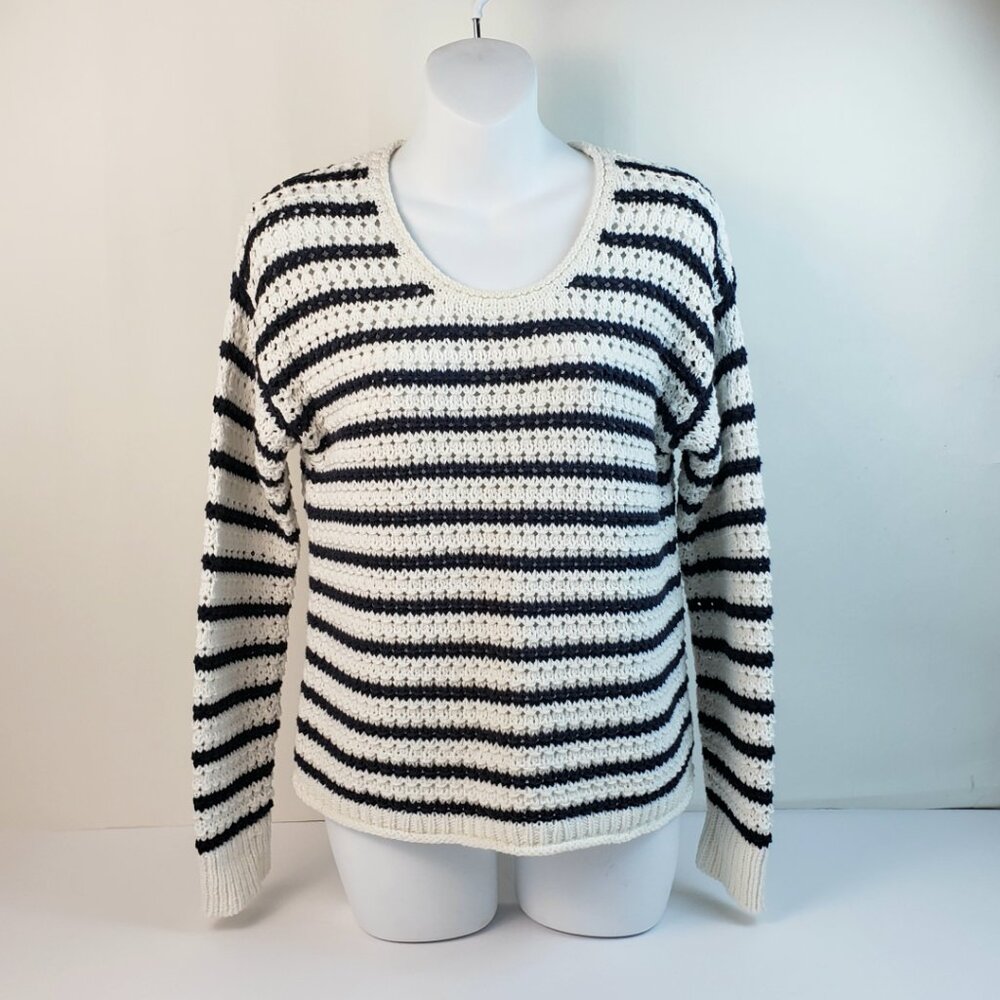 nwlstg Madewell XXS Sweater Cotton Open Knit White/Deep Navy Blue Stripes Women